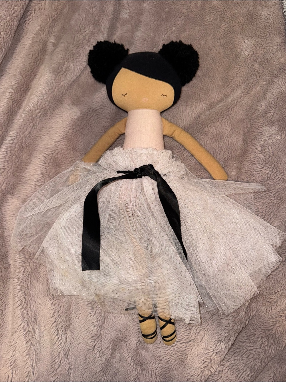 Alimrose Black-Haired Ballerina Doll with White Tulle Dress
